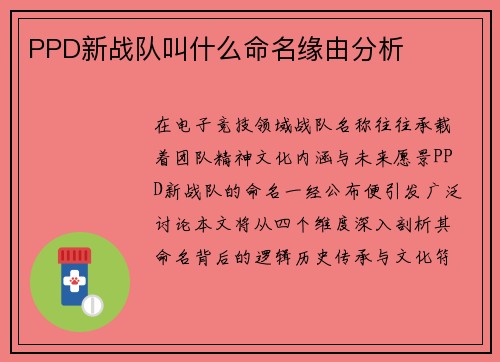 PPD新战队叫什么命名缘由分析